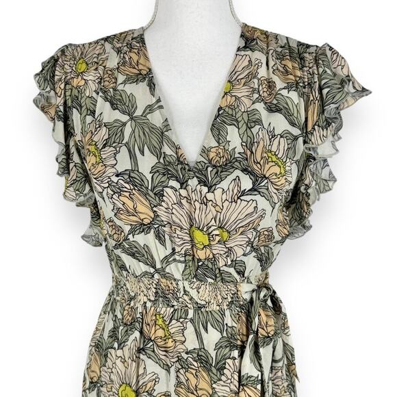 Anthropologie Blank London Dress Womens XS Gray Floral Flounce Maxi Wrap - Picture 3 of 14